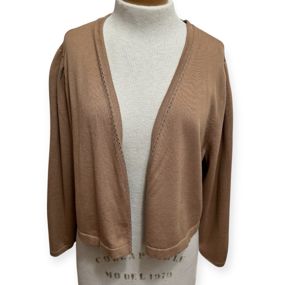 Talbots Cotton Modal Blend Scallop Trim‎ Open Front Slightly Cropped Cardigan